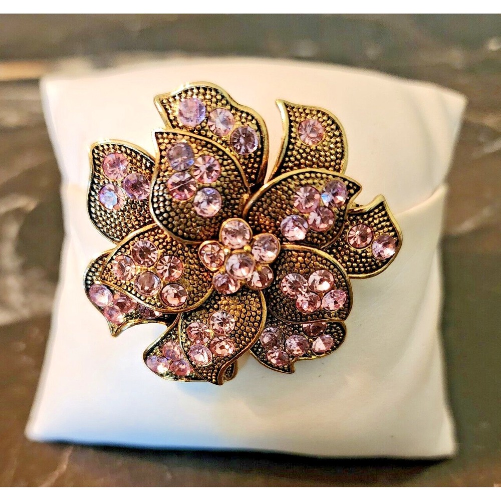 Vintage Briliant Pink Rhinestone Flower Brooch